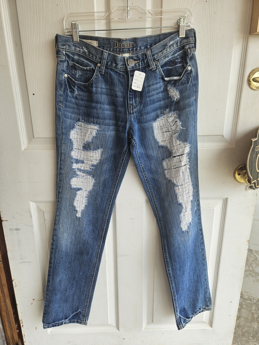 Decree Women's Ripped Medium Blue Boyfriend Jeans Size 7 Distressed